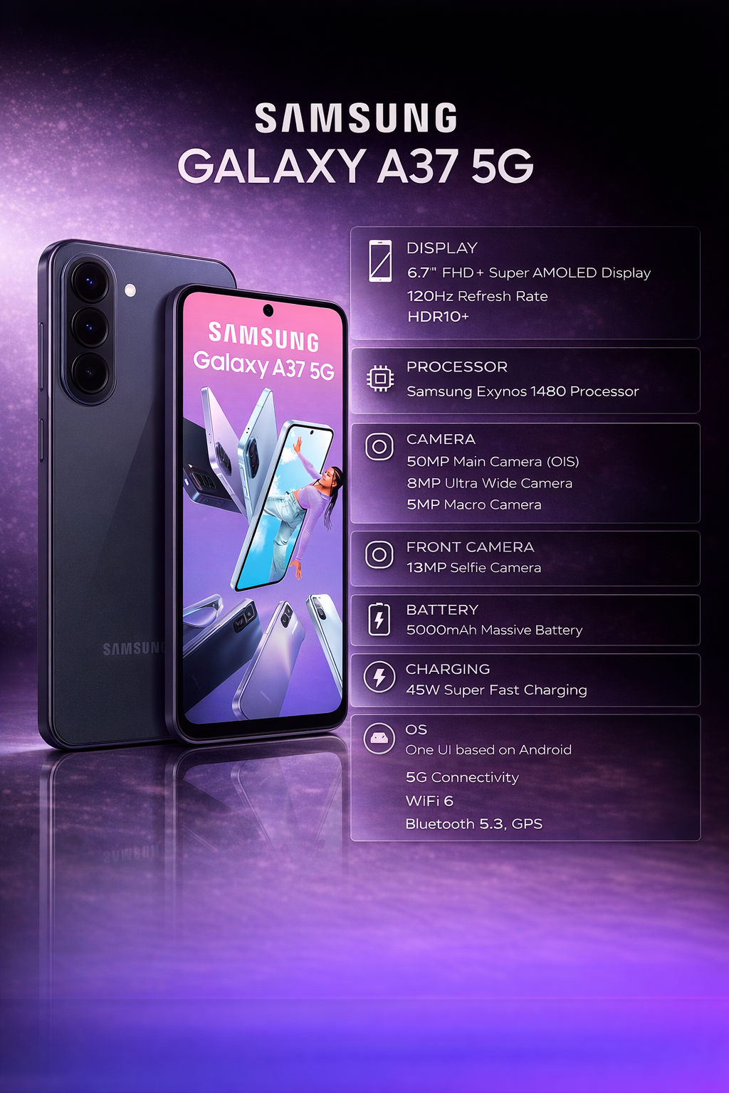 Celular Samsung Galaxy A37 8GB 256GB Gris
