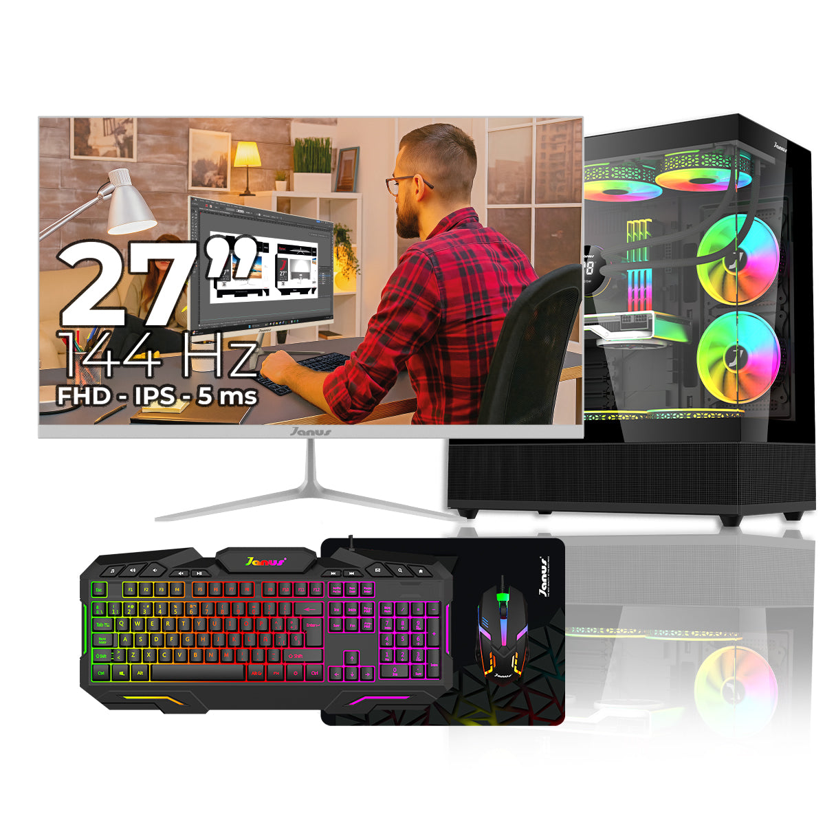 Computador Janus Gamer AMD Ryzen 7 8700F Monitor 27 IPS Blanco